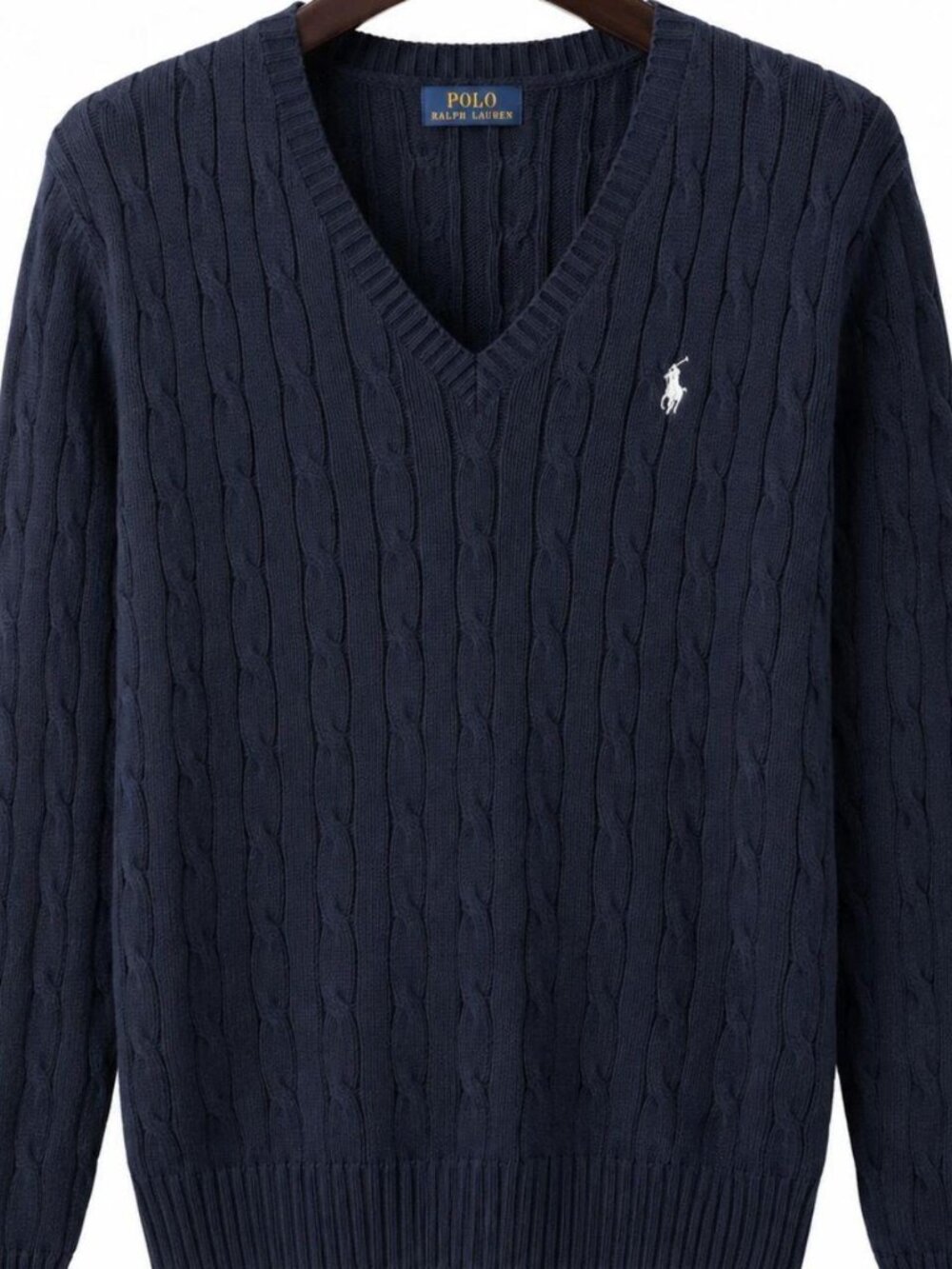 Polo Ralph Lauren Cotton V-Neck Sweater in Hunter Navy